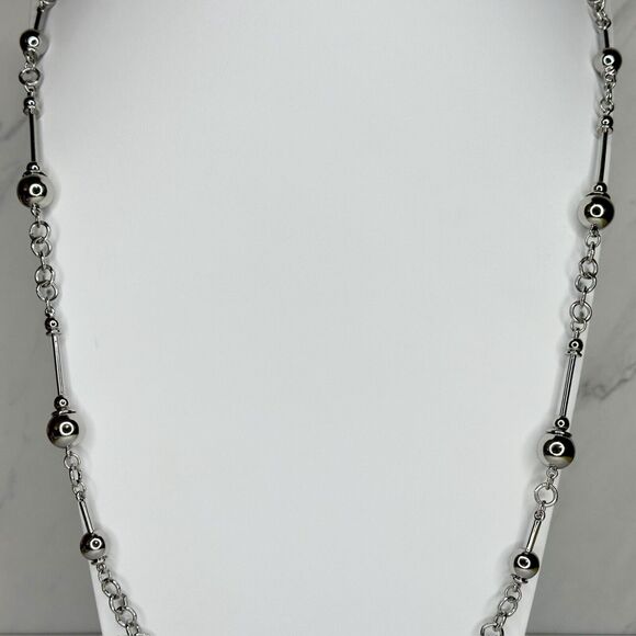 Chico's Silver Tone Beaded Long Chain Link Necklace ✨ - Picture 10 of 14